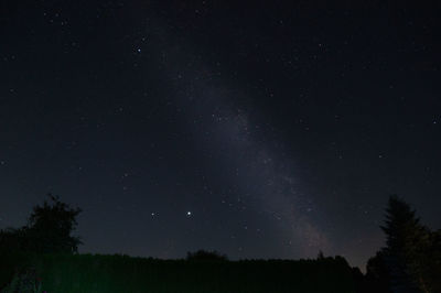 Low angle view of silhouette trees against sky at night