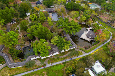 High angle view of buildings in city