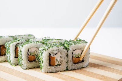 Close-up of sushi on table