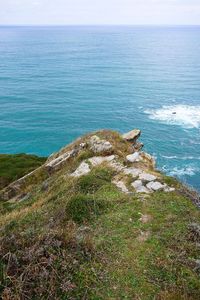 High angle view of sea shore against sky