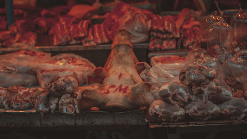 Meat for sale at market stall