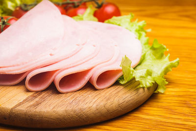 Close-up of fruit slices on cutting board