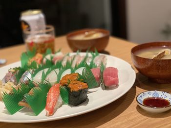 Close-up of fish served in plate on table