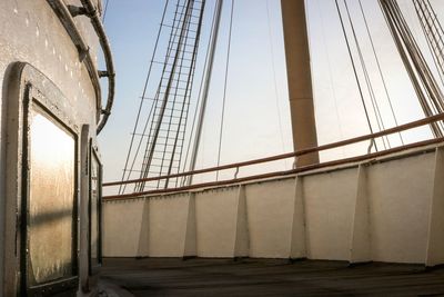 Low angle view of suspension bridge against sky