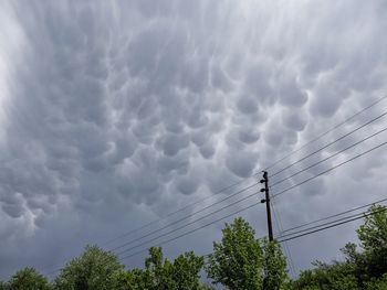 Low angle view of electricity pylon against sky