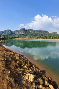 Scenic view of lake against clear sky