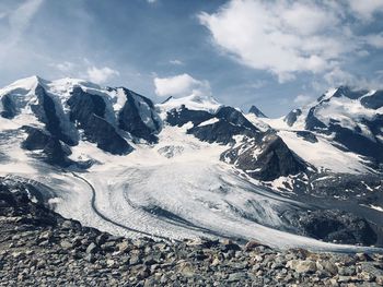 Scenic view of snowcapped mountains against sky