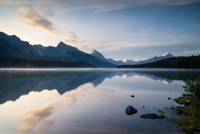 Scenic view of lake against sky during sunset