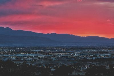 Scenic view of mountains against sky during sunset