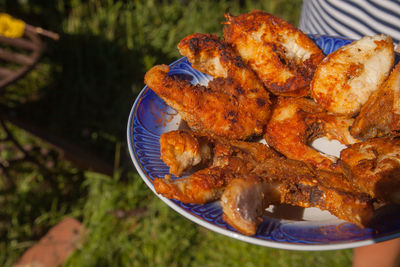 High angle view of food in plate