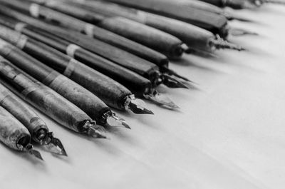 High angle view of pens on table