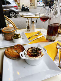 High angle view of food on table
