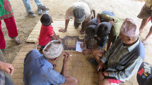 High angle view of people at town square
