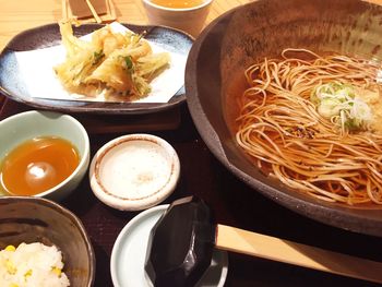 High angle view of food on table