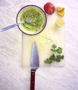 High angle view of food on table