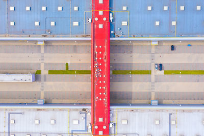 Shopping center with parking in city aerial photo