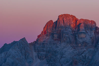 First light on mountains of dolomites