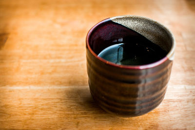 High angle view of drink on table