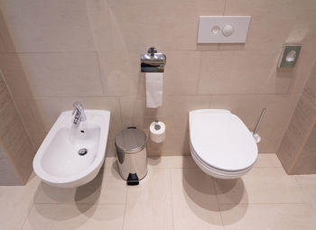 High angle view of sink in bathroom