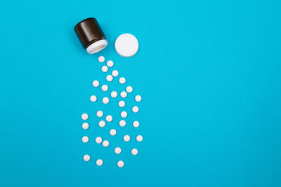High angle view of blue balls on table