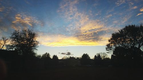 Silhouette trees against sky during sunset