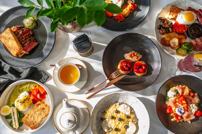 High angle view of food on table