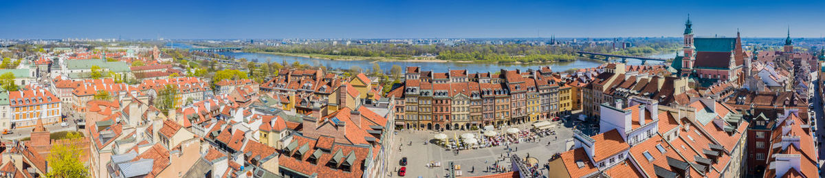 High angle view of buildings in city