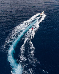 High angle view of nautical vessel in sea