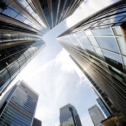 Low angle view of modern building against sky