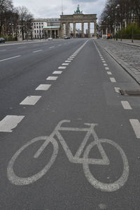 Road sign on street in city