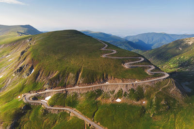 High angle view of road on mountain against sky