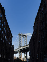 Low angle view of buildings against blue sky