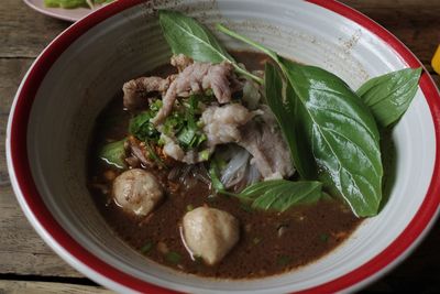 High angle view of soup in bowl