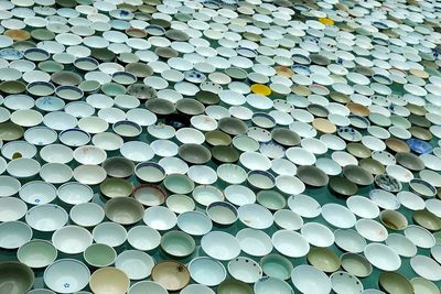 Full frame shot of bowls on table