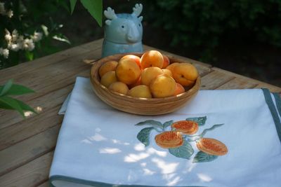 High angle view of fruits on table