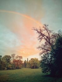 Scenic view of rainbow over field