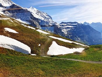 Scenic view of snowcapped mountains against sky