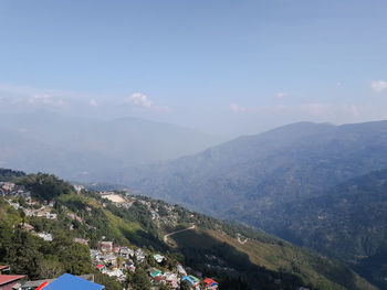 High angle view of mountains against sky
