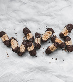 High angle view of cookies on table