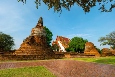 Old temple against building