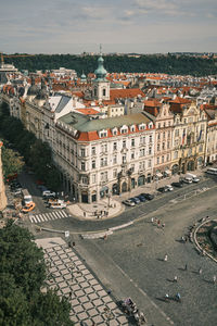 High angle view of street amidst buildings in city