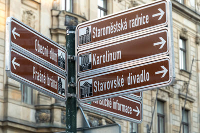 Directional arrow signs of some prague's landmarks and monuments