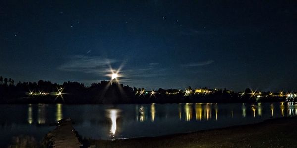 Scenic view of lake at night