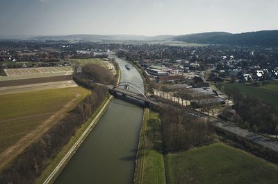 High angle view of bridge over river in city