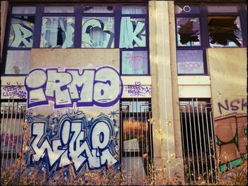 Close-up of graffiti on wall