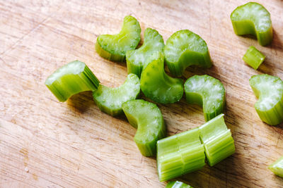 High angle view of chopped vegetables on cutting board