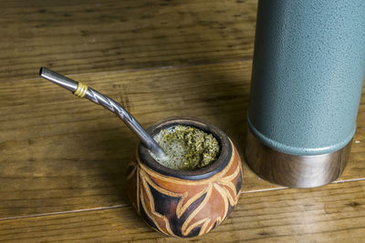 Close-up of drink in bowl on table