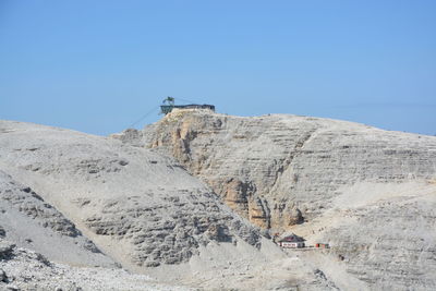 Rock formations on land against clear sky