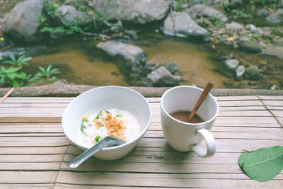 High angle view of coffee on table