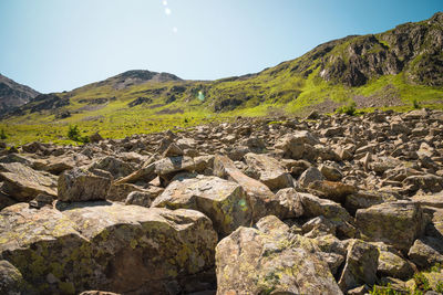 Scenic view of rocky mountains against sky